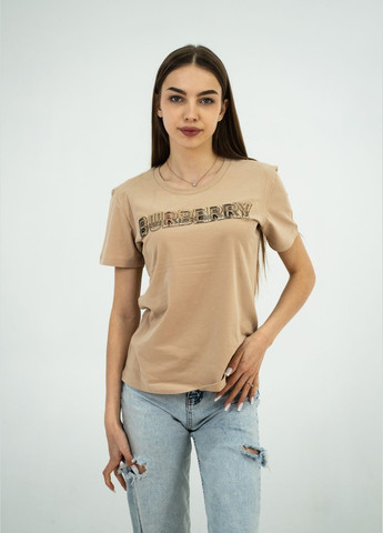 Светло-коричневая летняя футболка женская Burberry