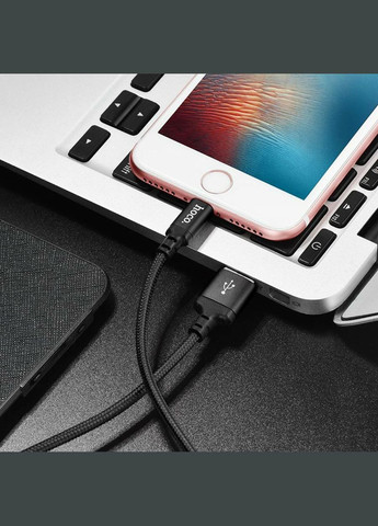 Кабель X14 USB to iP 2A, 1m, nylon, алюминиевые подключения, Black Hoco (300678798)