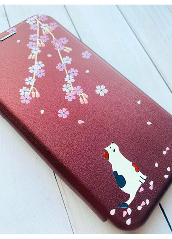 Чохол-книжка з малюнком для Samsung Galaxy A54 5G (A546) Бордовий Котик і сакура (принт 283) Creative (355389012)