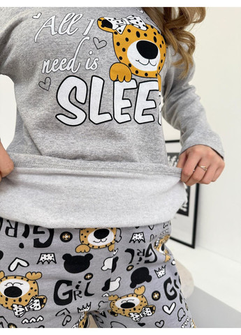 Серая всесезон теплая женская пижама с начесом м Vishnya