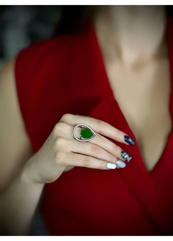 Серебряное кольцо с синтетическим хризопразом и кубическим цирконием, покрытое родием Family Jewelry House (356567842)