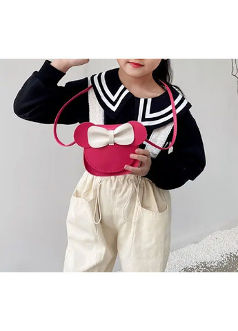 Дитяча сумочка зі штучної шкіри для дітей дівчаток Міккі Маус 11х13х5 см (481648-Prob) Малинова з бежевим бантиком Unbranded (364630284)