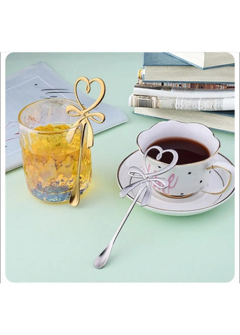 Кавова ложка у формі бантика 1 шт, золотого кольору. Ложка для морозива. No Brand (315034635)