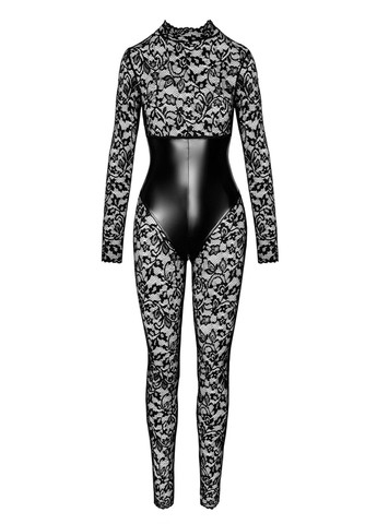 Комбинезон F299 Enigma, кружево, длинный рукав, имитация корсета, доступ - CherryLove Noir Handmade чёрный полиамид, эластан