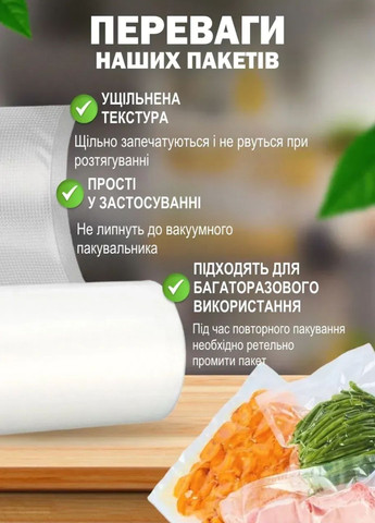 Харчові вакуумні пакувальні пакети гофровані 15 х 500 см підходить для всіх вакуумних пакувальників VTech (326033671)