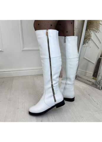 Белые осенние ботфорты женские кожаные, декорированы молнией.. 37 размер Vasha para