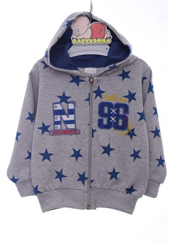 Синий демисезонный костюм с длинным рукавом для мальчика трикотажный на змейке звезды синий 74 см (36811) BABYKROHA