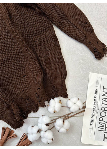 Коричневий демісезонний светр жіночий рваний пуловер Style Point