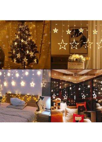 Світлодіодна кімнатна гірлянда штора на вікно з роботою від мережі фігурками зірочок 3х0.50 м 138 LED (478635-Prob) Тепла біла Unbranded (307867795)