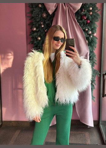 Біла шуба з лами обємана з штучного хутра коротка No Brand (316535573)