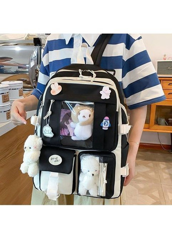 Шкільний набір 5 в 1 рюкзак, сумка-шопер, пенал, сумочка, сумочка-мішок 1294 Black-White No Brand (362475140)