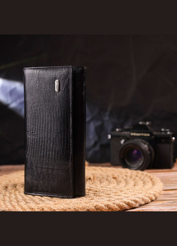 Жіночий гаманець із монетницею з натуральної фактурної шкіри 21527 Чорний Canpellini (306881356)