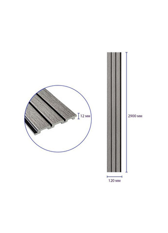 Рейка декоративна PS 2900х120х12мм Світло-сірий дуб SW-00001740 Sticker Wall (330017202)