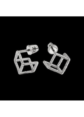 Сережки срібні пусети середній прозорий Куб без камінців Каштан (342334914)