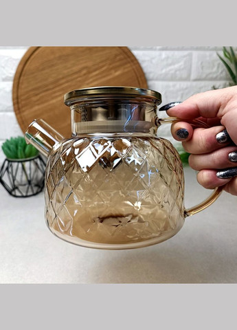 Заварочный стеклянный чайник для плиты 1 л Золотистый перламутр No Brand (369559542)