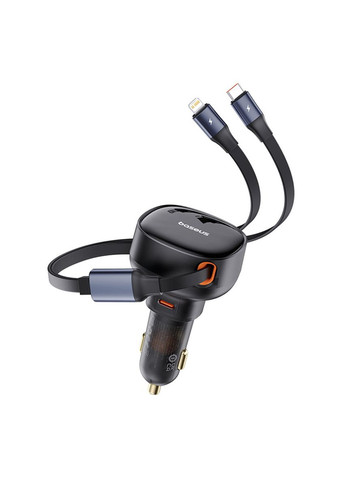 Автомобільний зарядний пристрій Enjoyment Pro Car Charger C+Retractable C & iP Cable 60W Cluster Black Baseus Enjoyment Pro C+Retractable C&iP Cable (330032372)