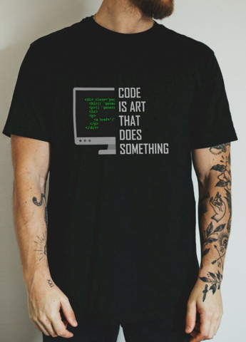 Черная футболка черная мужская "code is art that does something" Ctrl+
