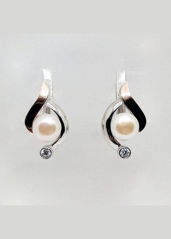 Серьги с белыми камнями серебро 925° 5,17г. родий и золотая накладка (728С) Svitozar 019С (305391455)