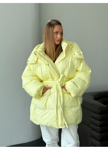 Жовта зимня жіноча куртка transformer подовжена з кишенями і капюшоном (mil589) milirud