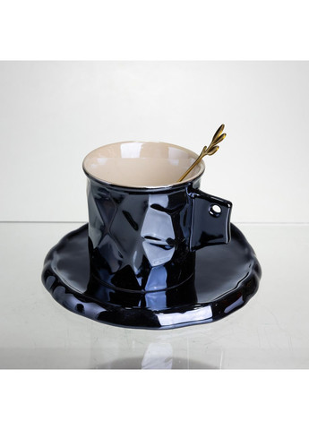 Чашка порцелянова для кави 200 (мл) з блюдцем і ложкою, гарна чашка в подарунок Чорний FM-2A (A-047582) Yiwu (369724041)