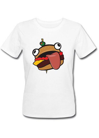 Черная летняя женская футболка fortnite battle royale "durrr burger" (белая) Fat Cat
