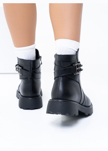 Зимние черные утепленные ботинки с ремешками ISSA PLUS