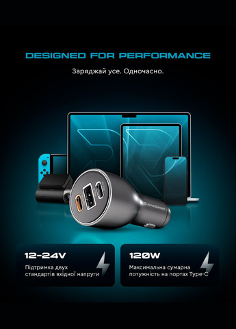 Автомобильное зарядное устройствоArmorStandart Resolute Power ASPP-21 120W 2xUSB-C, USB (ARM70026) ArmorStandart (343051139)