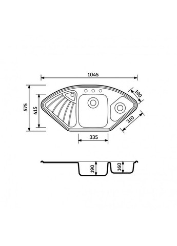 Кухонная мойка из искусственного камня/кварцевая 1045х575х190мм, трапециевидная CONSENSUS Белый (343101045575) Adamant (371191493)