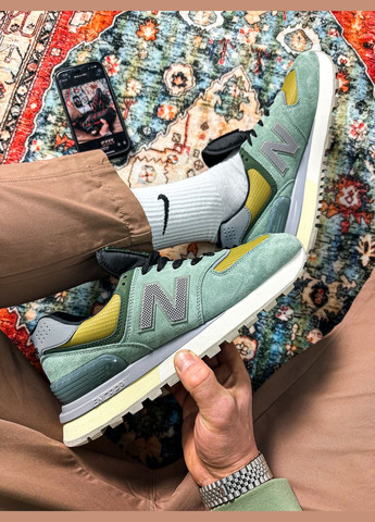 Зеленые демисезонные кроссовки мужские и женские stone island x new balance 574 legacy green | No Brand