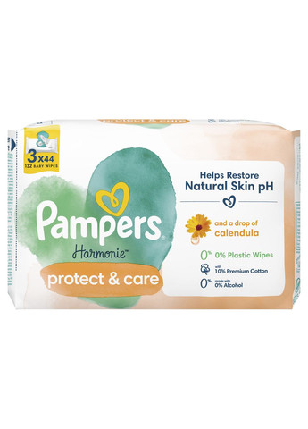 Детские влажные салфетки Harmonie Protect&Care с календулой, 132 шт. Pampers (305840374)