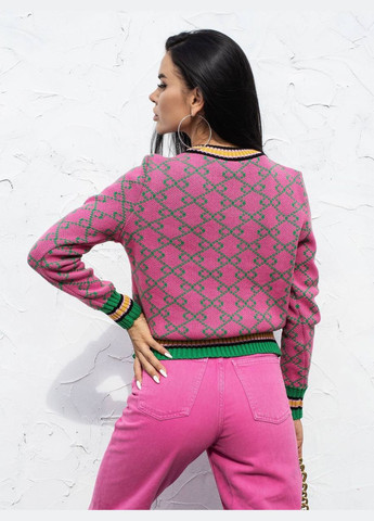 Женский свитер из хлопка розового цвета с узором р.42/46 405079 New Trend (285711530)