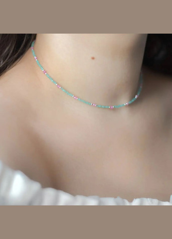 Чокер Шпінель (сплав) колір Тіффані + Циркон рожевий, фур-ра гіп-ний сплав колір срібло d-2-3мм L-38-43см No Brand циркон, шпінель латунь, медичний сплав срібло (323654080)