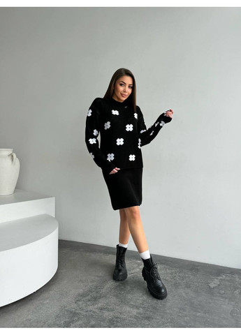 Костюм вязаный (свитер, юбка), цвет Черный Fashion (365072361)