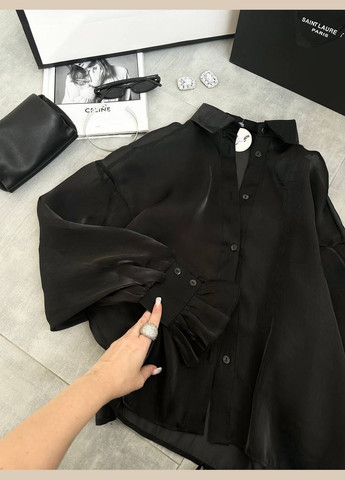 Чорна жіноча біла чорна напівпрозора блузка блуза сорочка із органзи вечірня святкова блакитна із довгим рукавом No Brand