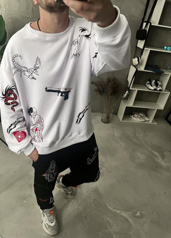 Костюм світшот штани чоловічий чорно-білий не утеплений No Brand (307151864)