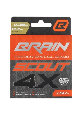 Шнур Scout 4X (2026)150м (camo) 0.183мм 11.9кг Brain (397311321)