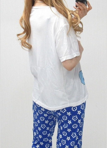 Синяя всесезон стильная женская пижама 3 в 1 с принтом кролика универсальный пижамный комплект с рисунком 42-48 шорты + футболка + штаны футболка + шорты + брюки Cindylove