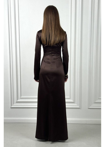 Темно-коричневое праздничный, коктейльное, вечернее платье макси с вырезом CHICLY однотонное