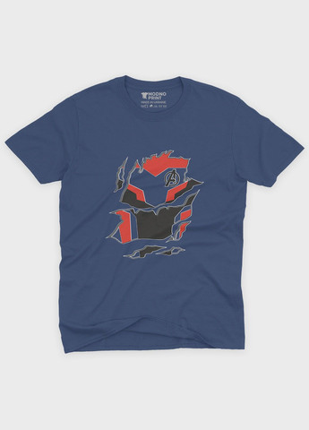 Темно-синяя демисезонная футболка для мальчика с принтом супергероя - железный человек (ts001-1-nav-006-016-006-b) Modno