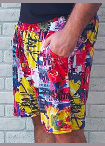Короткі чоловічі шорти для літа, тканина холодок масло, з кишенями пояс на резинці, яскраві абстракції No Brand (342329653)