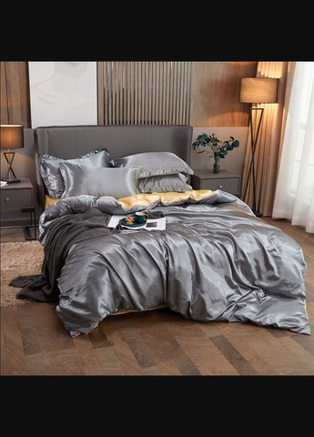 Атласное постельное белье Евро Серый 200 x 220 наволочки 2 х 50х70 см, 2 х 70х70 см (141418-02) No Brand (348095292)