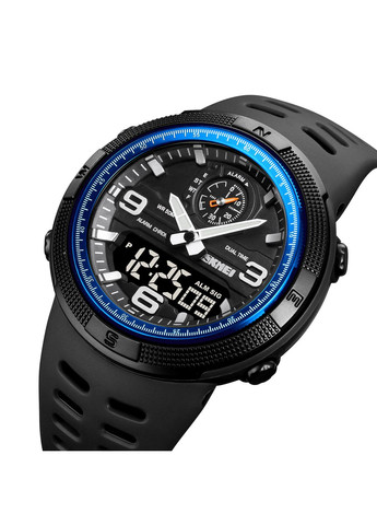 Часы спортивные черные с голубым каучуковый ремешок водонепроницаемые кварцевые для мужчин ProDobro (367266114)