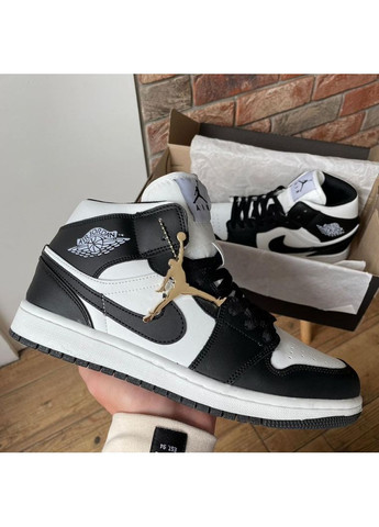 Черные демисезонные кроссовки мужские nike air jordan 1 retro mid black white 2.0 найк аир джордан No Brand