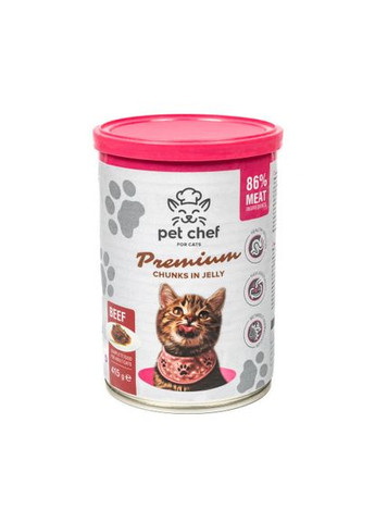 Корм влажный для взрослых кошек, кусочки в желе с говядиной 415 г Pet Chef (322875165)