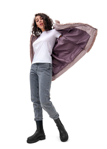 Пудровая зимняя пуховик скай удлинен.пудра (барашек,плащ) Emass