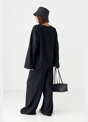 Свободный летний костюм с блузой на завязках - черный цвет Lurex (340917643)