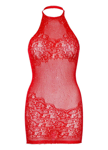 Красное платье-сетка со стразами rhinestone halter mini dress открытая спина, red one size - cherrylove Leg Avenue