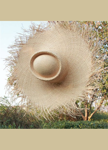 Широкополий літній солом'яний капелюх із посатаними полями та круглою тулією No Brand (293943122)