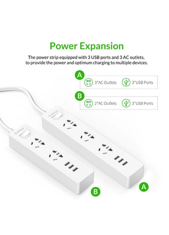 Удлинитель Power Strip XCS3A3U 3 розетки и 3 юбки 1.5 метра Orico (293345920)