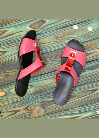 Коралловые женские кожаные шлепанцы на низком ходу, декорированы фурнитурой. цвет коралл. 37 размер Vasha para